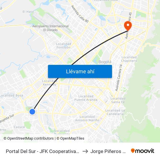 Portal Del Sur - JFK Cooperativa Financiera to Jorge Piñeros Corpas map