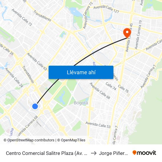 Centro Comercial Salitre Plaza (Av. La Esperanza - Kr 68b) to Jorge Piñeros Corpas map