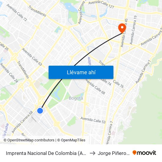 Imprenta Nacional De Colombia (Av. Esperanza - Kr 66) to Jorge Piñeros Corpas map