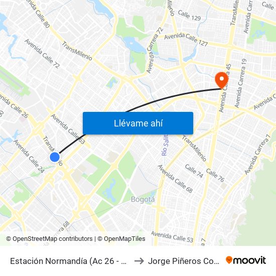 Estación Normandía (Ac 26 - Kr 74) to Jorge Piñeros Corpas map