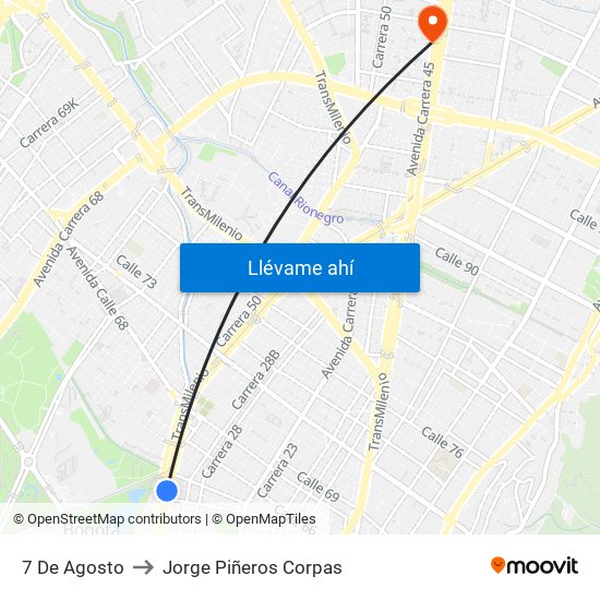 7 De Agosto to Jorge Piñeros Corpas map