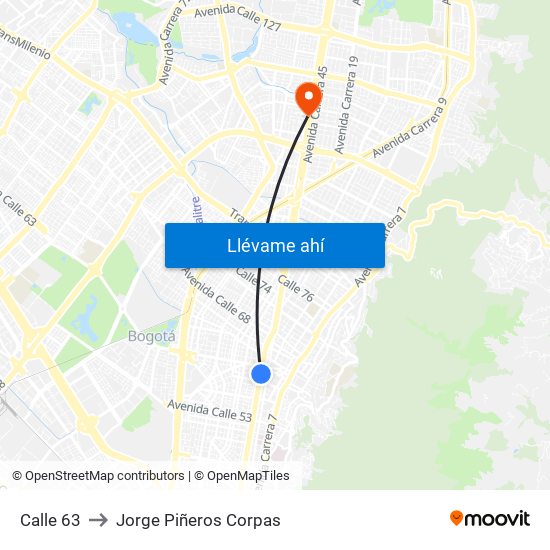 Calle 63 to Jorge Piñeros Corpas map