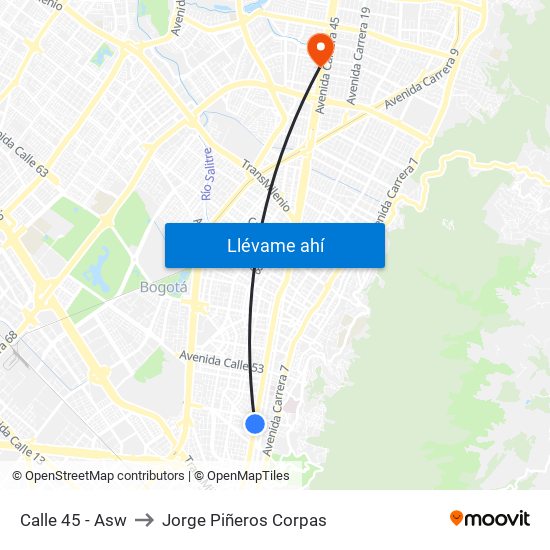 Calle 45 - Asw to Jorge Piñeros Corpas map