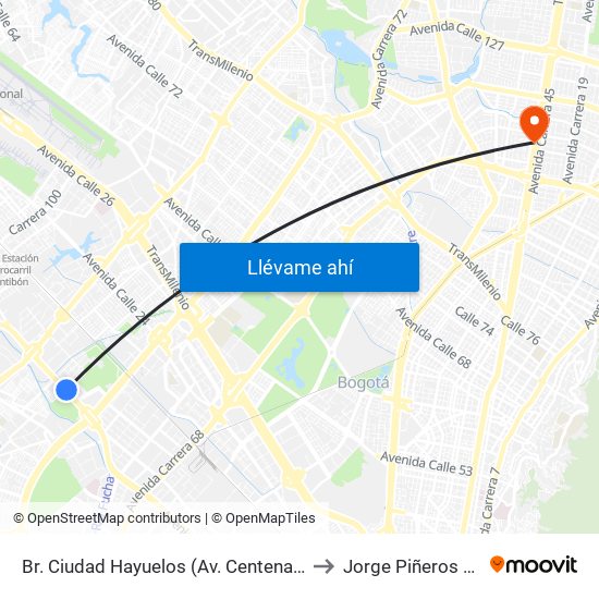 Br. Ciudad Hayuelos (Av. Centenario - Kr 78g) to Jorge Piñeros Corpas map