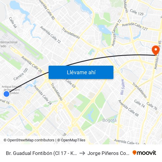 Br. Guadual Fontibón (Cl 17 - Kr 96h) to Jorge Piñeros Corpas map