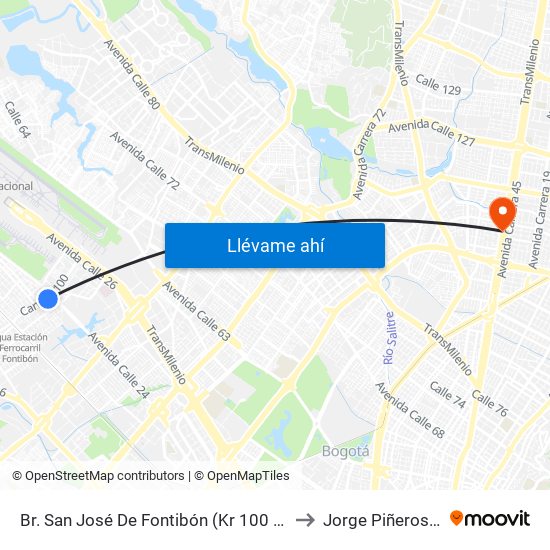 Br. San José De Fontibón (Kr 100 - Av. Esperanza) to Jorge Piñeros Corpas map