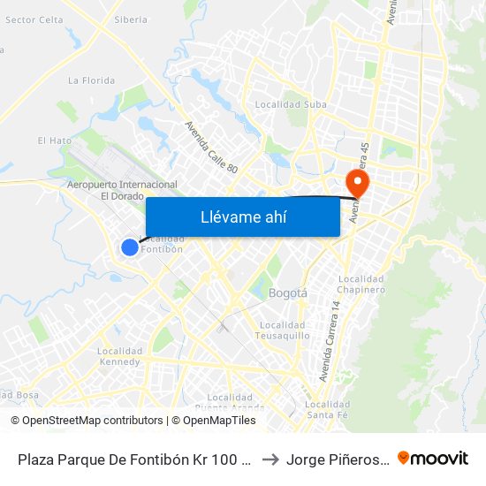 Plaza Parque De Fontibón Kr 100 (Kr 100 - Cl 17a) to Jorge Piñeros Corpas map