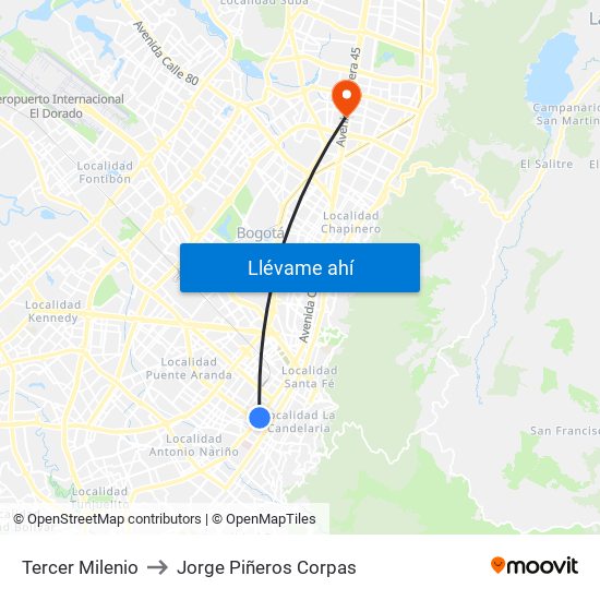 Tercer Milenio to Jorge Piñeros Corpas map