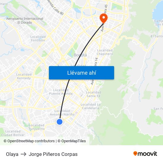 Olaya to Jorge Piñeros Corpas map