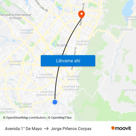 Avenida 1° De Mayo to Jorge Piñeros Corpas map