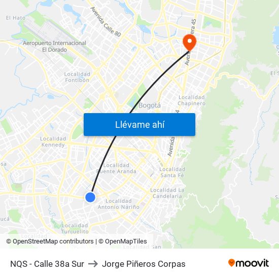 NQS - Calle 38a Sur to Jorge Piñeros Corpas map