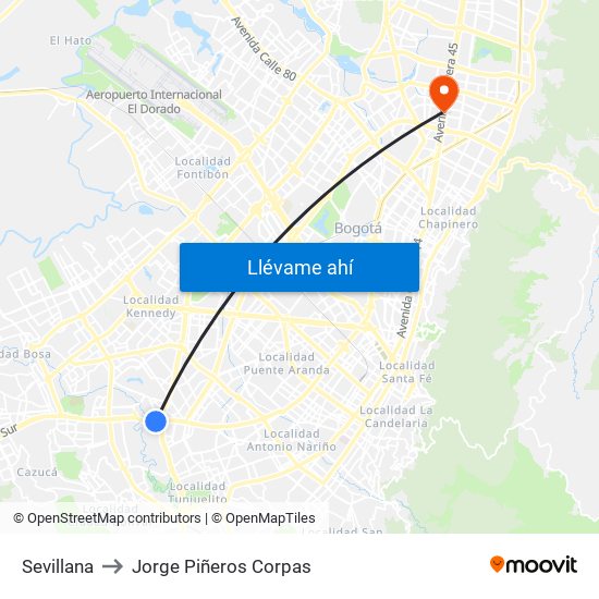 Sevillana to Jorge Piñeros Corpas map