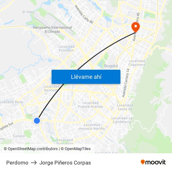Perdomo to Jorge Piñeros Corpas map