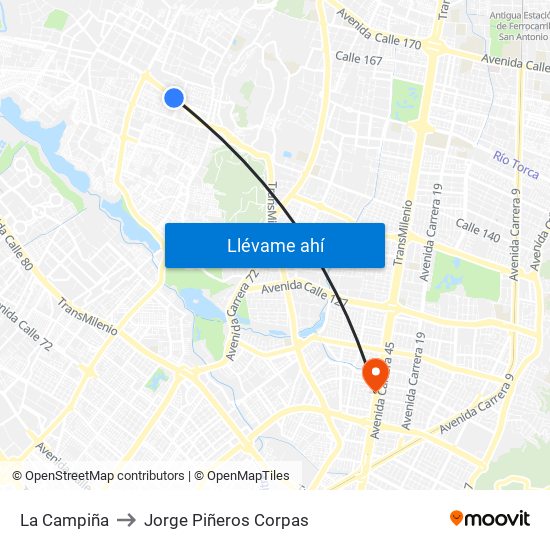 La Campiña to Jorge Piñeros Corpas map