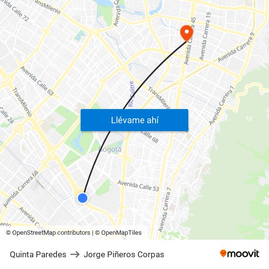 Quinta Paredes to Jorge Piñeros Corpas map
