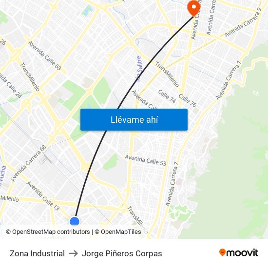 Zona Industrial to Jorge Piñeros Corpas map