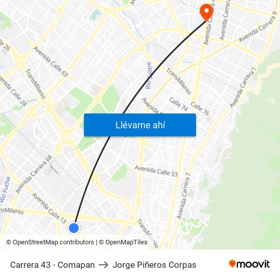 Carrera 43 - Comapan to Jorge Piñeros Corpas map