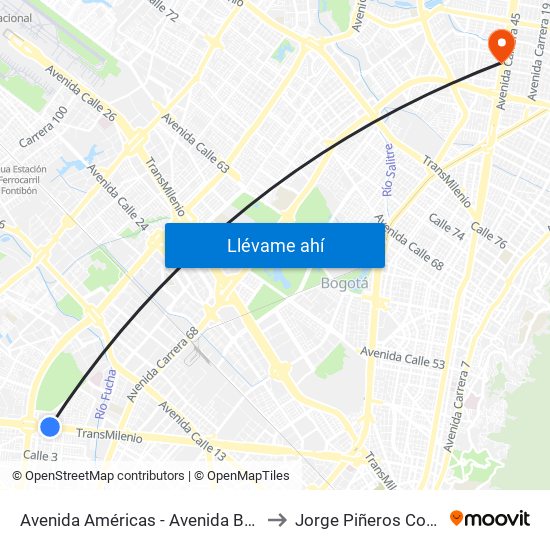 Avenida Américas - Avenida Boyacá to Jorge Piñeros Corpas map