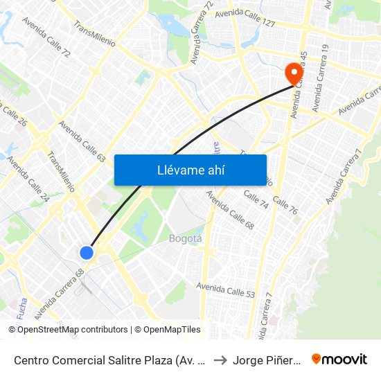 Centro Comercial Salitre Plaza (Av. La Esperanza - Kr 68a) to Jorge Piñeros Corpas map