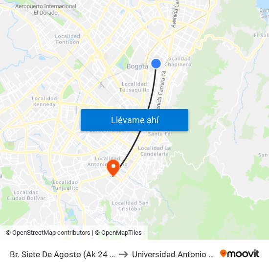 Br. Siete De Agosto (Ak 24 - Cl 66) to Universidad Antonio Nariño map