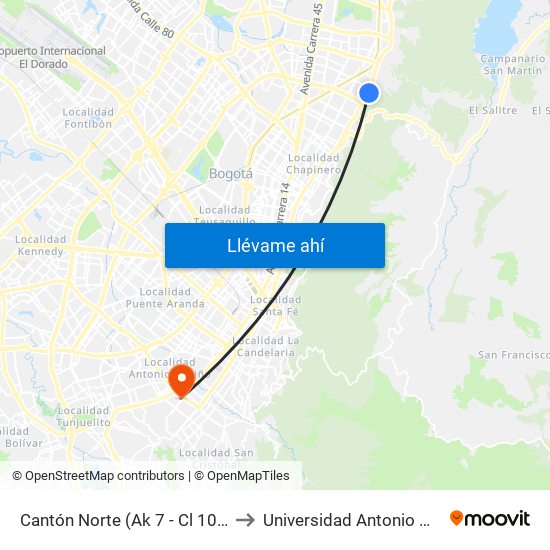 Cantón Norte (Ak 7 - Cl 104) (A) to Universidad Antonio Nariño map