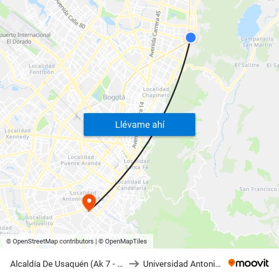 Alcaldía De Usaquén (Ak 7 - Cl 119) (A) to Universidad Antonio Nariño map