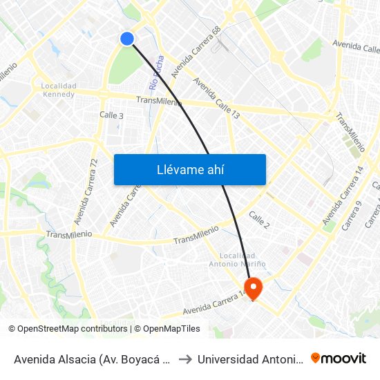 Avenida Alsacia (Av. Boyacá - Cl 11a) (A) to Universidad Antonio Nariño map