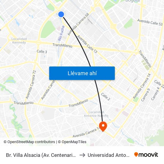 Br. Villa Alsacia (Av. Centenario - Av. Boyacá) to Universidad Antonio Nariño map
