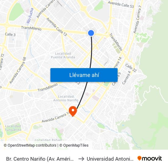 Br. Centro Nariño (Av. Américas - Ak 36) to Universidad Antonio Nariño map