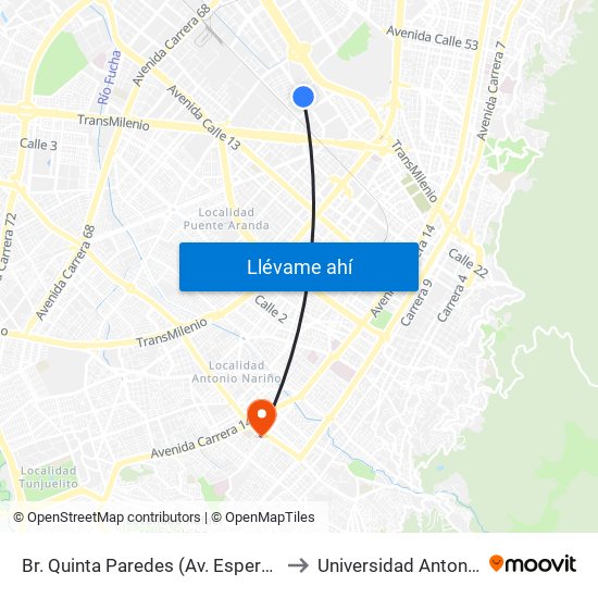 Br. Quinta Paredes (Av. Esperanza - Kr 44a) to Universidad Antonio Nariño map