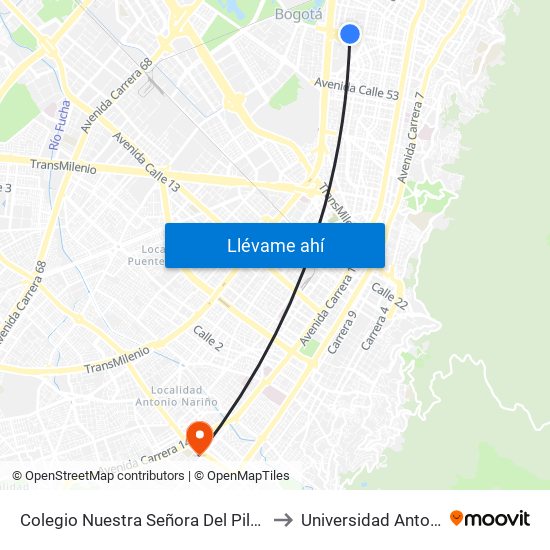 Colegio Nuestra Señora Del Pilar (Ac 63 - Kr 27) to Universidad Antonio Nariño map