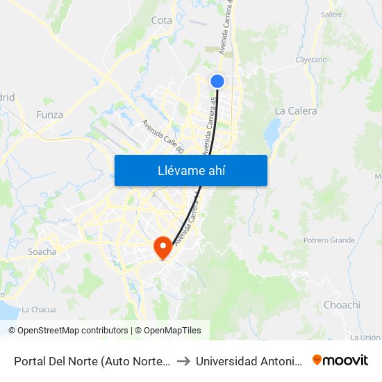 Portal Del Norte (Auto Norte - Cl 174a) to Universidad Antonio Nariño map