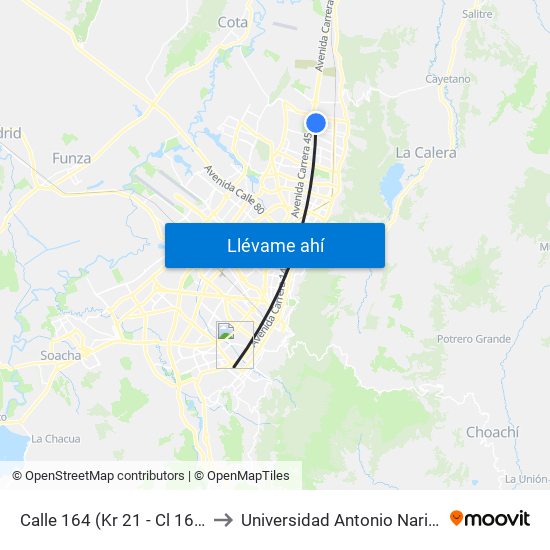 Calle 164 (Kr 21 - Cl 164) to Universidad Antonio Nariño map