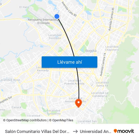 Salón Comunitario Villas Del Dorado (Kr 110 Bis - Cl 65b) to Universidad Antonio Nariño map