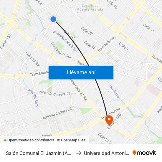 Salón Comunal El Jazmín (Ak 50 - Cl 1d) to Universidad Antonio Nariño map
