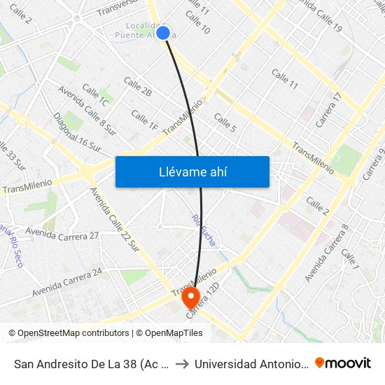 San Andresito De La 38 (Ac 6 - Kr 38) to Universidad Antonio Nariño map