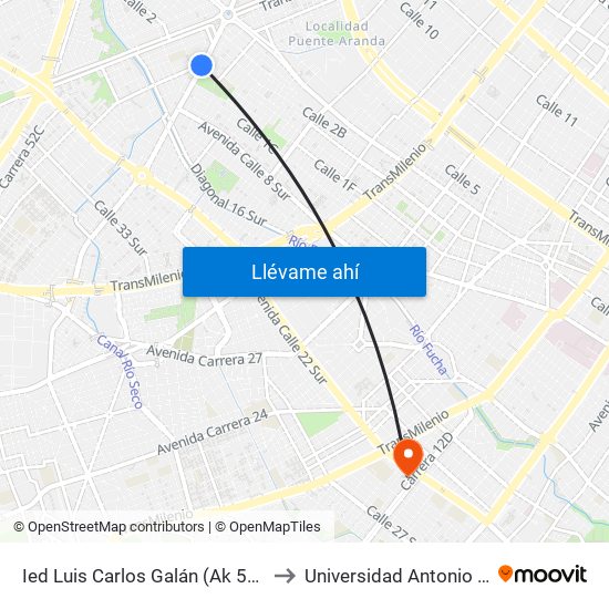 Ied Luis Carlos Galán (Ak 50 - Cl 1g) to Universidad Antonio Nariño map