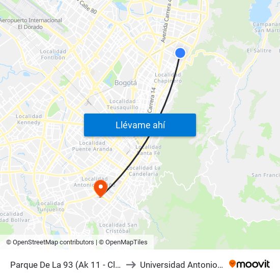 Parque De La 93 (Ak 11 - Cl 93a) (A) to Universidad Antonio Nariño map