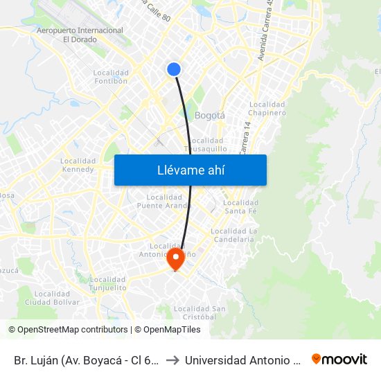 Br. Luján (Av. Boyacá - Cl 64h) (A) to Universidad Antonio Nariño map