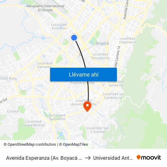 Avenida Esperanza (Av. Boyacá - Av. Esperanza) (A) to Universidad Antonio Nariño map