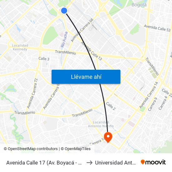 Avenida Calle 17 (Av. Boyacá - Av. Centenario) (A) to Universidad Antonio Nariño map