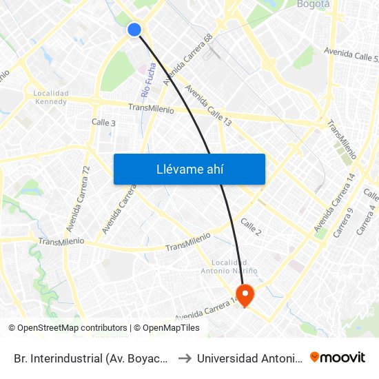 Br. Interindustrial (Av. Boyacá - Cl 13) (A) to Universidad Antonio Nariño map