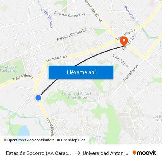 Estación Socorro (Av. Caracas - Kr 15) to Universidad Antonio Nariño map