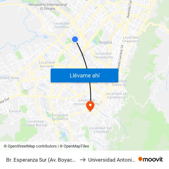 Br. Esperanza Sur (Av. Boyacá - Cl 23) (A) to Universidad Antonio Nariño map
