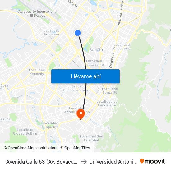 Avenida Calle 63 (Av. Boyacá - Ac 63) (A) to Universidad Antonio Nariño map