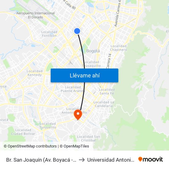 Br. San Joaquín (Av. Boyacá - Cl 64f) (A) to Universidad Antonio Nariño map