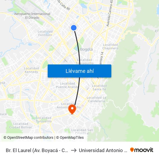 Br. El Laurel (Av. Boyacá - Cl 67) (A) to Universidad Antonio Nariño map