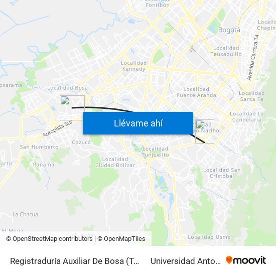 Registraduría Auxiliar De Bosa (Tv 78l - Dg 69c Sur) to Universidad Antonio Nariño map