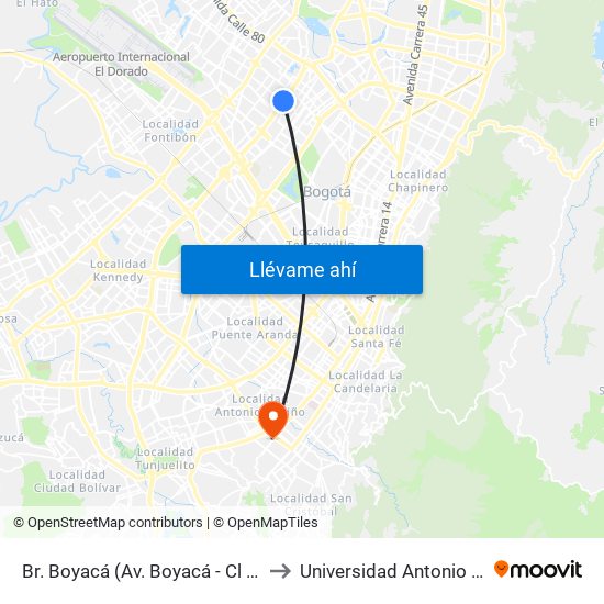 Br. Boyacá (Av. Boyacá - Cl 69a) (A) to Universidad Antonio Nariño map