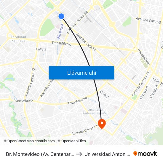 Br. Montevideo (Av. Centenario - Kr 68b) to Universidad Antonio Nariño map